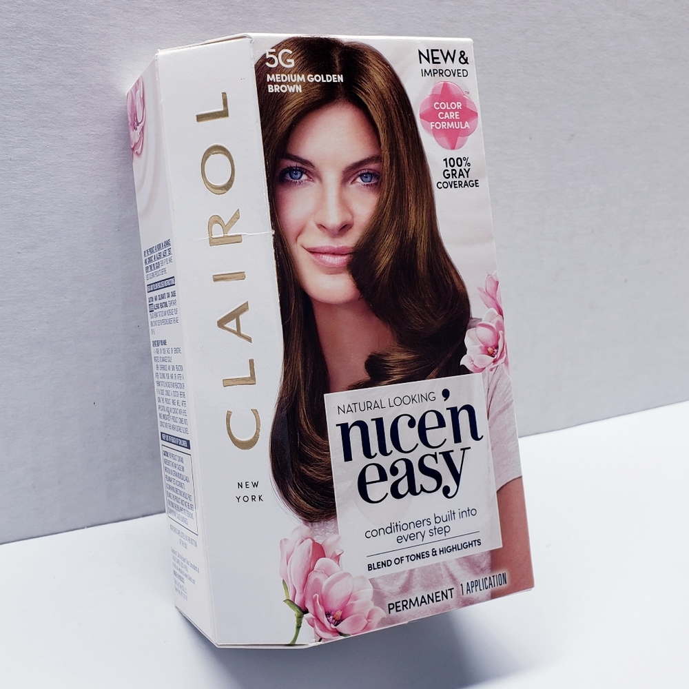 Clairol Nice n Easy Perm Hair Color, 100% Gray coverage, 5G Medium Golde Brown